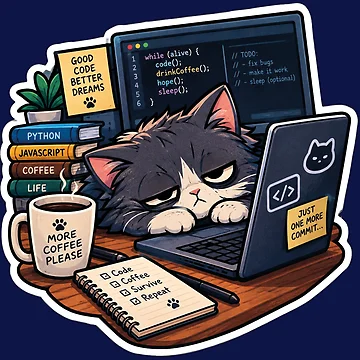 Artwork thumbnail, Sleepy Programmer Cat Coding Humor by MerlinWear