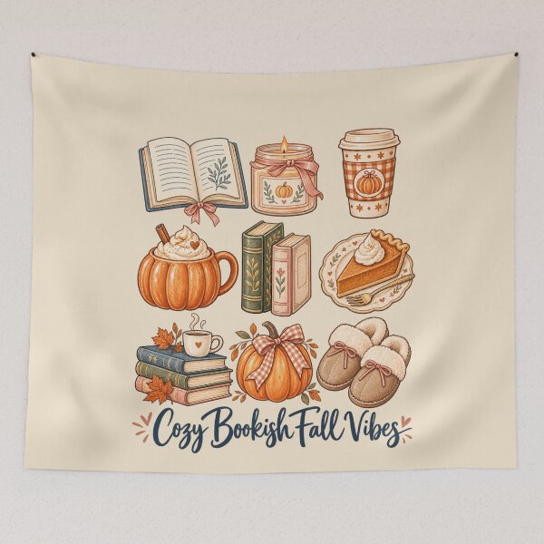 Item preview, Books Pumpkin Coffee Watercolor Collage Cozy Bookish Fall Vibes designed and sold by AmiGraph.