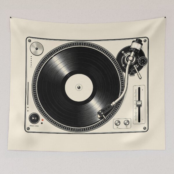 Item preview, Vintage Vinyl Record Player Turntable Illustration designed and sold by peterdesigns.