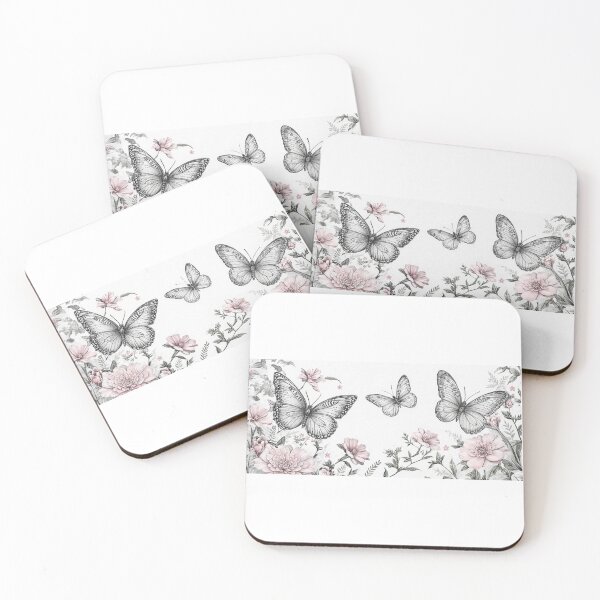 Item preview, Silver Butterflies and Pastel Pink Flowers – Dreamy Floral Butterfly Art designed and sold by AngilGurl67.