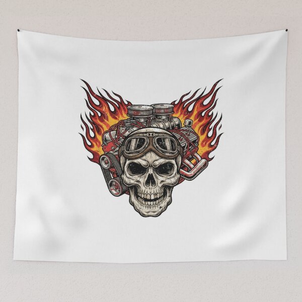 Item preview, Hot Rod V8 Engine Skull with Flames Art designed and sold by Rahat3344.