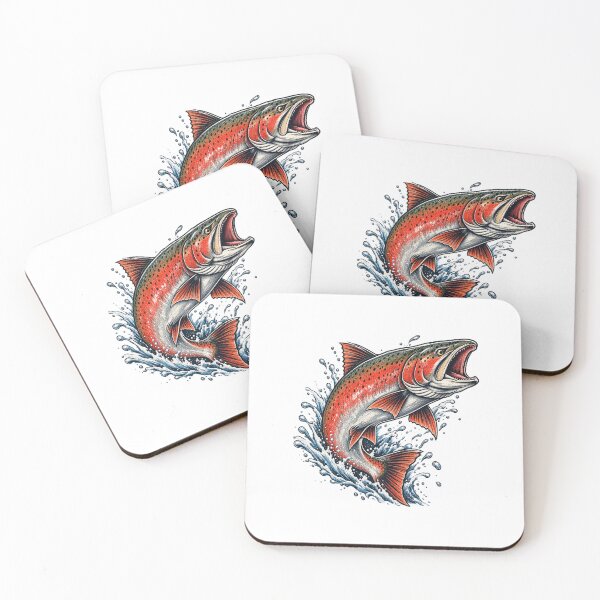 Item preview, Leaping Red Salmon Splashing Water Hand Drawn Art designed and sold by IRON WINGS /USAF.