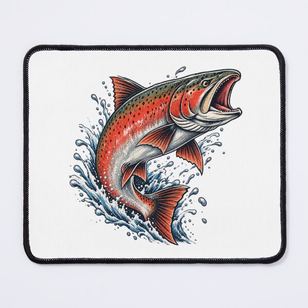 Item preview, Leaping Red Salmon Splashing Water Hand Drawn Art designed and sold by IRON WINGS /USAF.