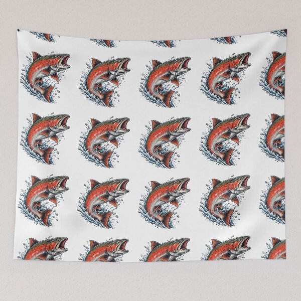 Item preview, Leaping Red Salmon Splashing Water Hand Drawn Art designed and sold by IRON WINGS /USAF.