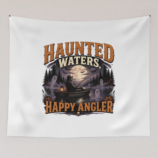 Item preview, Haunted Waters, Happy Angler – Funny Halloween Fishing Gift designed and sold by CuteDesignables.