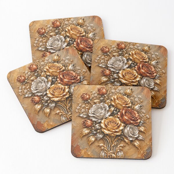 Item preview, Gold Silver & Copper Roses Art Print – Luxury 3D Embossed Floral Painting, Romantic Pastel Botanical Wall Decor, Elegant Rose Bouquet Artwork designed and sold by GoodPlaceToShop.