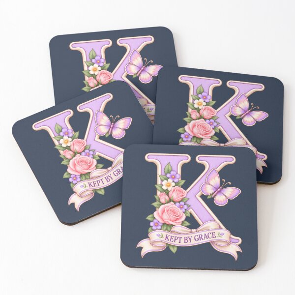 Item preview, Kept by Grace Letter K – Vintage Lavender Floral Butterfly Christian Monogram designed and sold by HO•Designs.