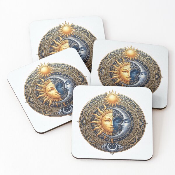 Item preview, Celestial Sun and Crescent Moon Mandala Art designed and sold by Rahat3344.