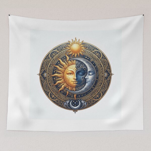 Item preview, Celestial Sun and Crescent Moon Mandala Art designed and sold by Rahat3344.