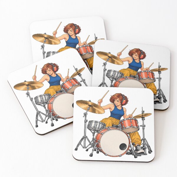 Item preview, Woman Drummer Playing a Compact Drum Kit designed and sold by Drip stamp.