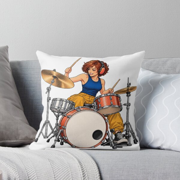 Item preview, Woman Drummer Playing a Compact Drum Kit designed and sold by Drip stamp.