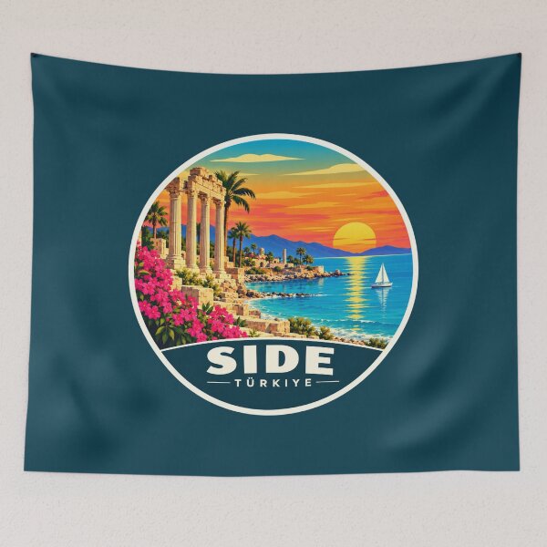 Item preview, Side Türkiye Ancient Ruins Mediterranean Sunset Vintage Travel Art designed and sold by GusiaTreasures.