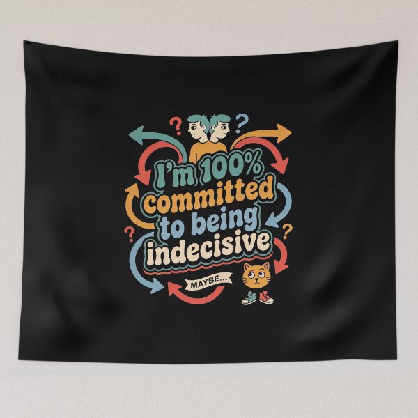 Item preview, I’m 100% Committed to Being Indecisive – Retro Cat Art designed and sold by Recovering Pessimist.