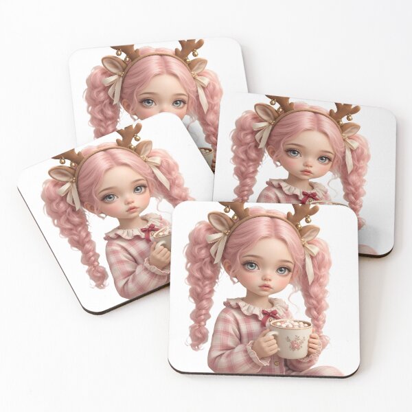 Item preview, Christmas Pajamas Girl Pink Hair with Hot Cocoa designed and sold by AliceMonberCom.
