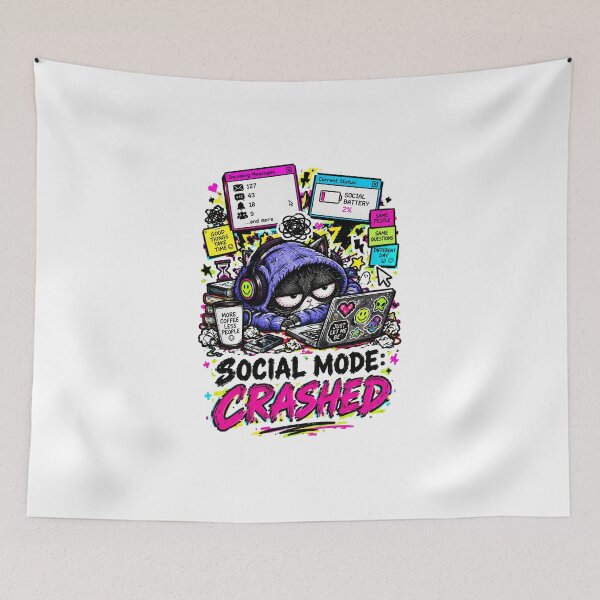 Item preview, Social Mode Crashed Introvert Cat Meme designed and sold by Mekkey .