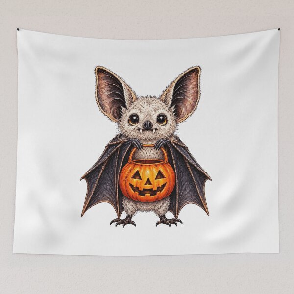 Item preview, Cute Spooky Bat  with Pumpkin Trick or Treat Bucket designed and sold by Essafi  ⭐️⭐️⭐️⭐️⭐️⭐️.