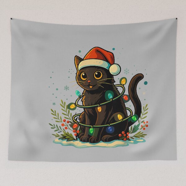 Item preview, Black Cat Christmas Tree Lights Shirt, Cat Meowy Christmas_2 designed and sold by mjohnson9.