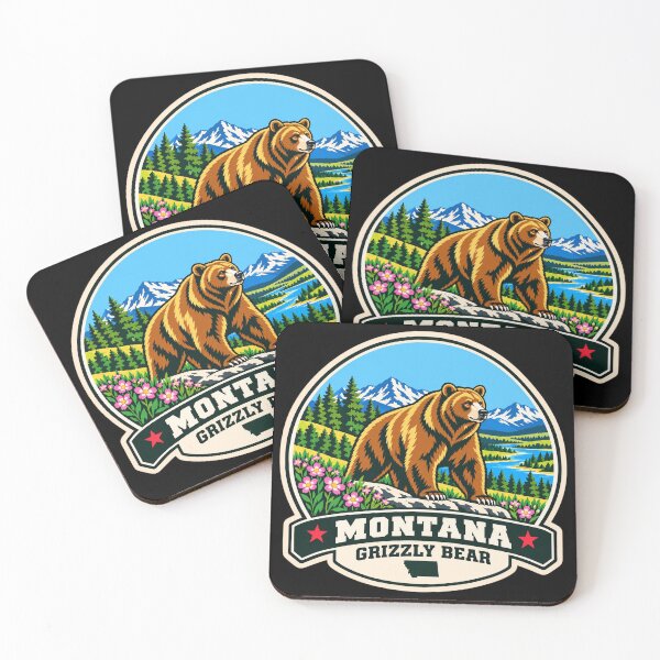 Item preview, Montana Grizzly Bear – Retro Rocky Mountain Wildlife Badge designed and sold by American Fieldmark Studio.