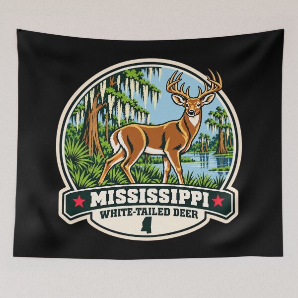 Item preview, Mississippi White-Tailed Deer – Retro Southern Wildlife Badge designed and sold by American Fieldmark Studio.
