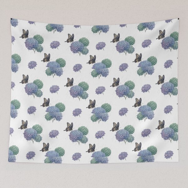Item preview, Japanese Hydrangea and Butterfly Rain Pattern designed and sold by ArtfulAlchemy1.