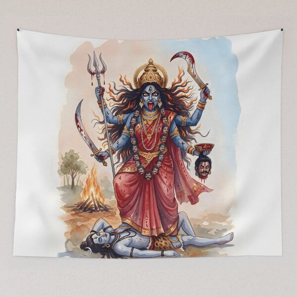 Item preview, Maa Kali chamunda Trishul Watercolor Art designed and sold by hutofdesigns.