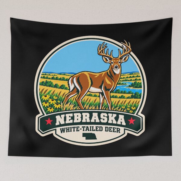 Item preview, Nebraska White-Tailed Deer – Retro Prairie Wildlife Badge designed and sold by American Fieldmark Studio.