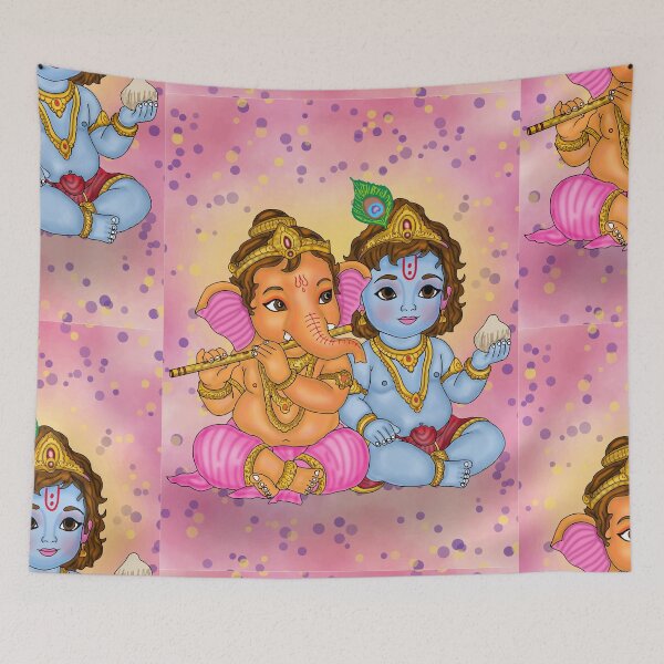 Item preview, Lord Krishna and Ganesha Digital Drawing | Hindu Deity Artwork designed and sold by Harshit_Digital_Arts.