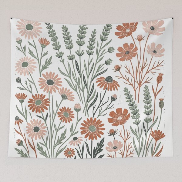Item preview, Earthy Botanical Garden Wildflower Block Print Pattern designed and sold by Owcomm.