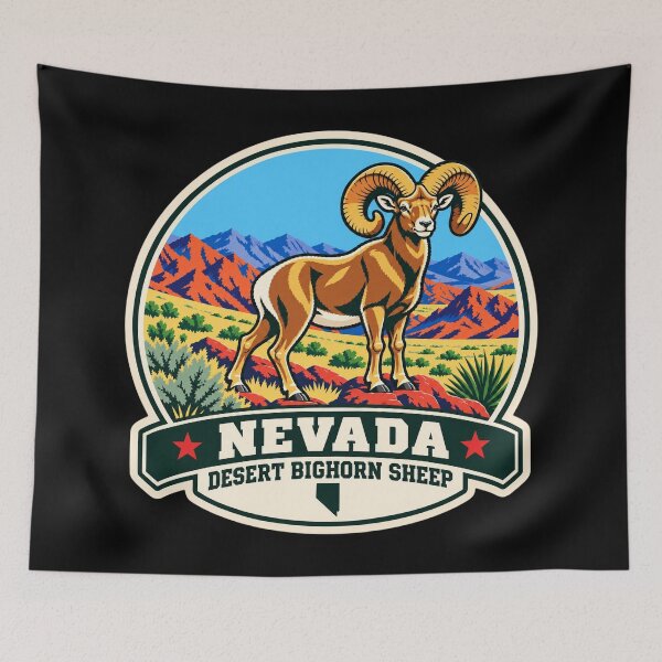Item preview, Nevada Desert Bighorn Sheep – Retro Desert Wildlife Badge designed and sold by American Fieldmark Studio.