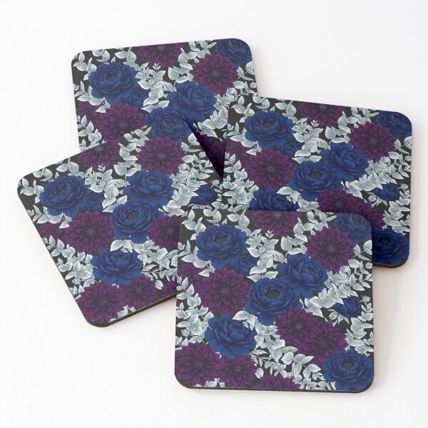 Item preview, Dark Floral Botanical Pattern with Deep Blue Peonies and Purple Dahlias designed and sold by Owcomm.