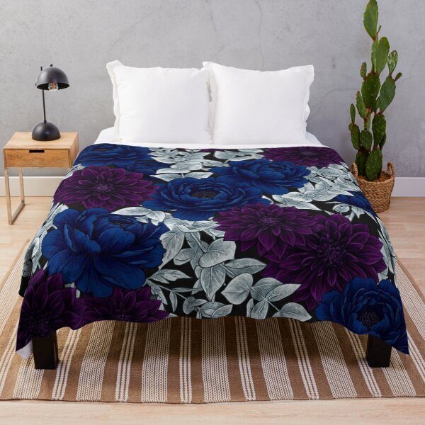 Item preview, Dark Floral Botanical Pattern with Deep Blue Peonies and Purple Dahlias designed and sold by Owcomm.
