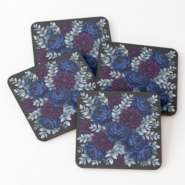 Item preview, Dark Royal Blue Peonies and Purple Dahlias Floral designed and sold by Owcomm.