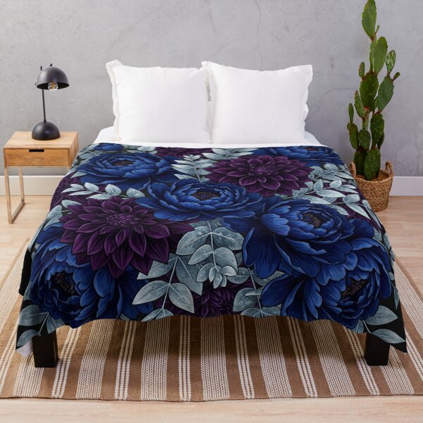Item preview, Dark Royal Blue Peonies and Purple Dahlias Floral designed and sold by Owcomm.