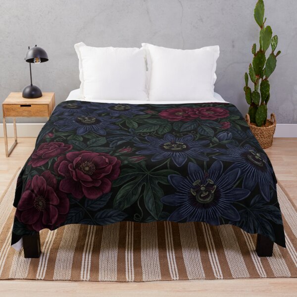 Item preview, Dark Botanical Passionflower and Crimson Roses Pattern designed and sold by Owcomm.