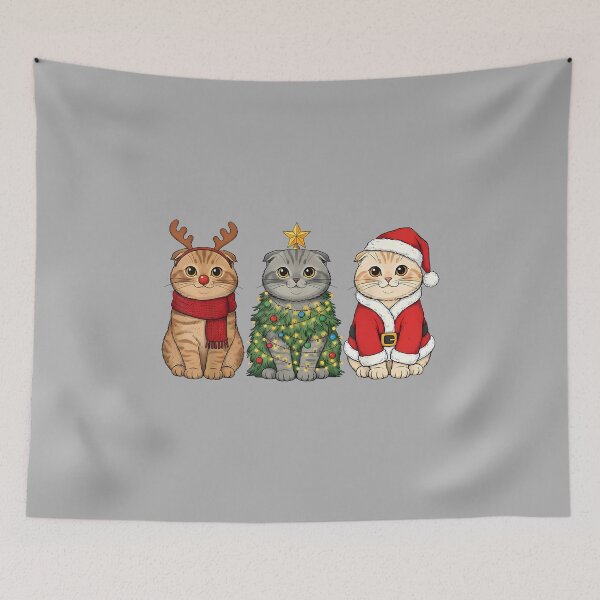 Item preview, Retro Christmas Scottish Fold Cat Santa Reindeer designed and sold by ArleneRowe.