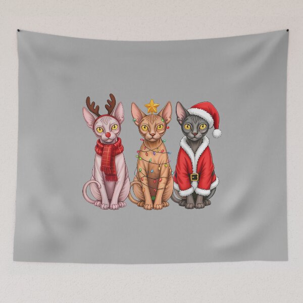 Item preview, Retro Christmas Sphynx Cat Santa Reindeer_2 designed and sold by ArleneRowe.