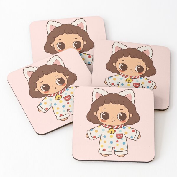 Item preview, Nyota Cute Kawaii Girl in Bunny Pajamas with Polka Dots Art designed and sold by thepinkcoven.