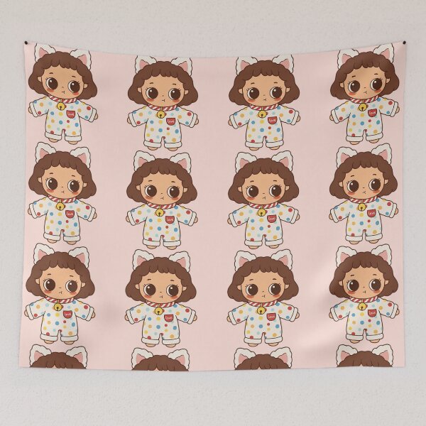 Item preview, Nyota Cute Kawaii Girl in Bunny Pajamas with Polka Dots Art designed and sold by thepinkcoven.