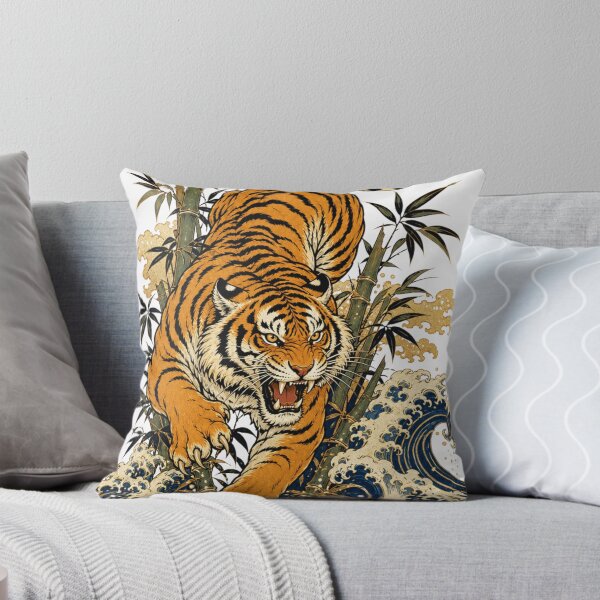 Item preview, Fierce Japanese Tiger Bamboo Ocean Waves Ukiyo-e Tattoo Art designed and sold by vekotpu.