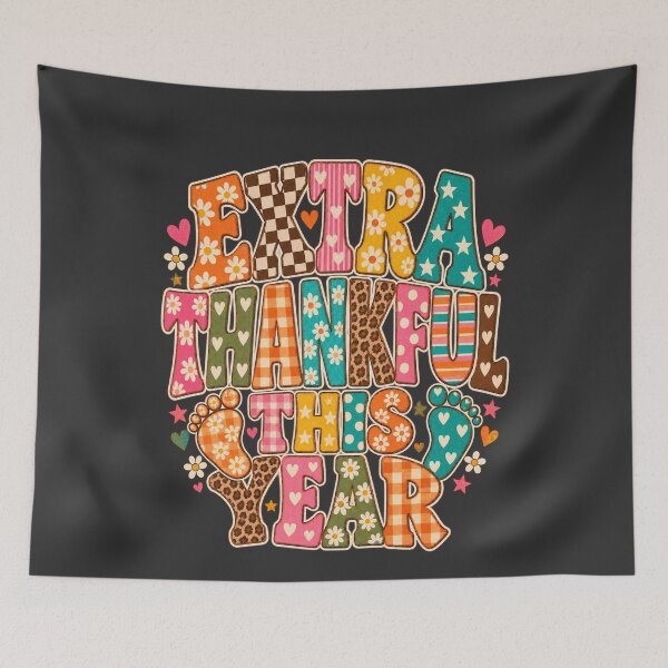Item preview, Baby Footprints Retro Patchwork Extra Thankful This Year Autumn Art designed and sold by AmiGraph.