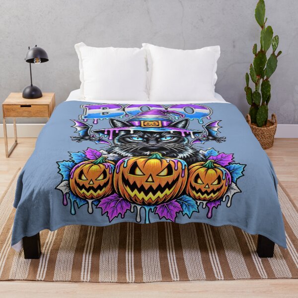 Item preview, BOO Black Witch Cat – Purple Blue Silver Halloween Art designed and sold by digitalbob60.