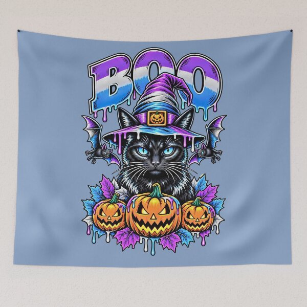 Item preview, BOO Black Witch Cat – Purple Blue Silver Halloween Art designed and sold by digitalbob60.