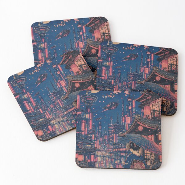 Item preview, Cyberpunk Tokyo Night Geisha Sakura Moon Sci-Fi Japanese Ukiyo-e designed and sold by vekotpu.