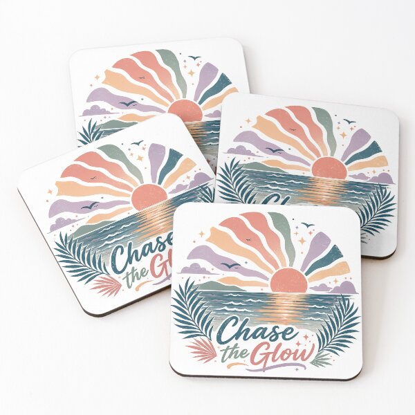 Item preview, Retro Sunset Ocean Waves Tropical Beach Inspirational Chase the Glow Art designed and sold by inkoutninja.