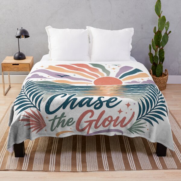 Item preview, Retro Sunset Ocean Waves Tropical Beach Inspirational Chase the Glow Art designed and sold by inkoutninja.
