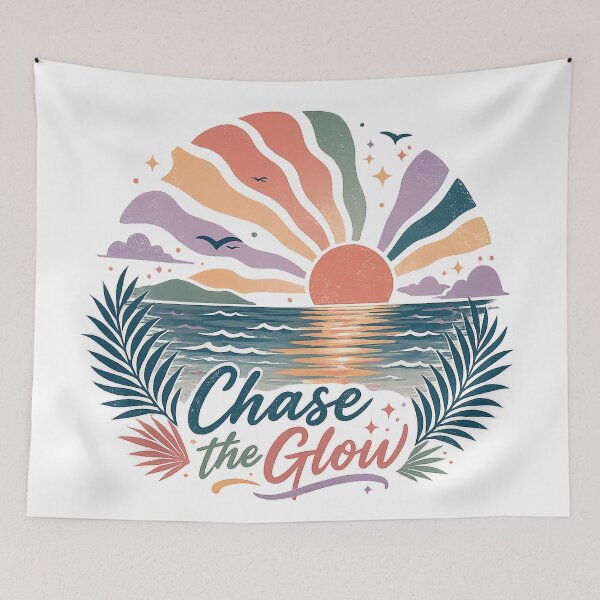 Item preview, Retro Sunset Ocean Waves Tropical Beach Inspirational Chase the Glow Art designed and sold by inkoutninja.