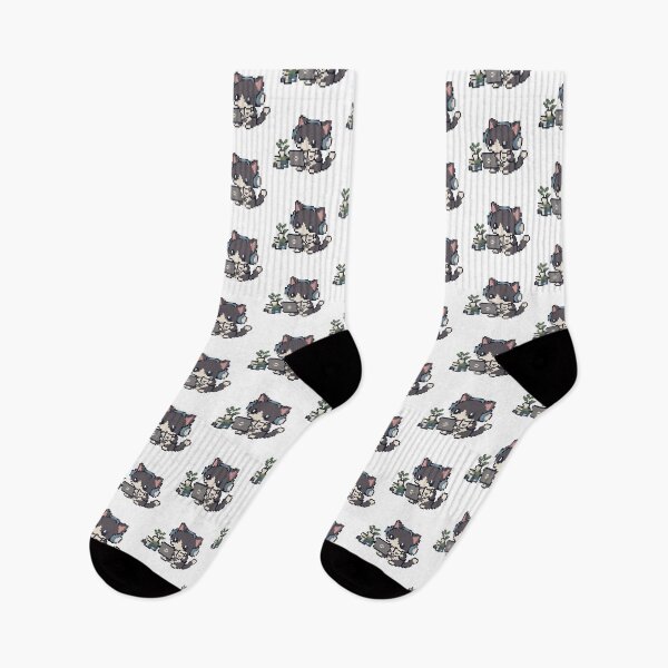 Item preview, Snug Tuxedo Kitten with Headphones Sipping Coffee by a Laptop and Potted Plant — Cozy Dot Art Design designed and sold by fozero Pixel.