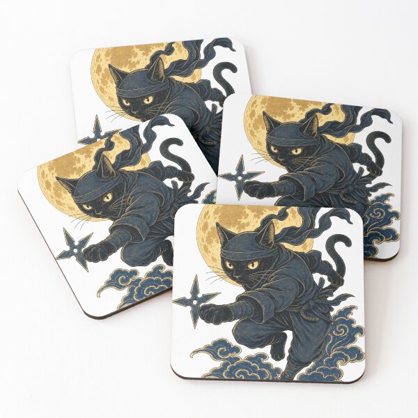 Item preview, Ninja Cat Shuriken Full Moon Japanese Ukiyo-e Black Cat Shinobi designed and sold by vekotpu.