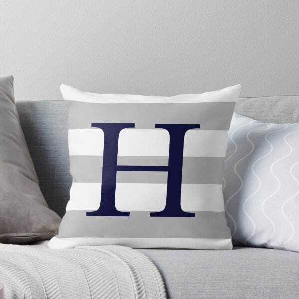 Item preview, Silver Gray Stripes Navy Blue Monogram H designed and sold by rewstudio.