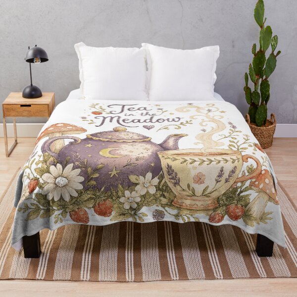 Item preview, Cozy Cottagecore Teapot Strawberry Floral Tea Lover Tea in the Meadow Art designed and sold by inkoutninja.
